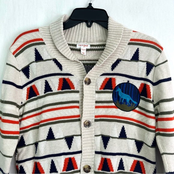 Cat & Jack Boys Beige Orange Long Sleeve Button Up Patterned Sweater Cardigan - Picture 2 of 10
